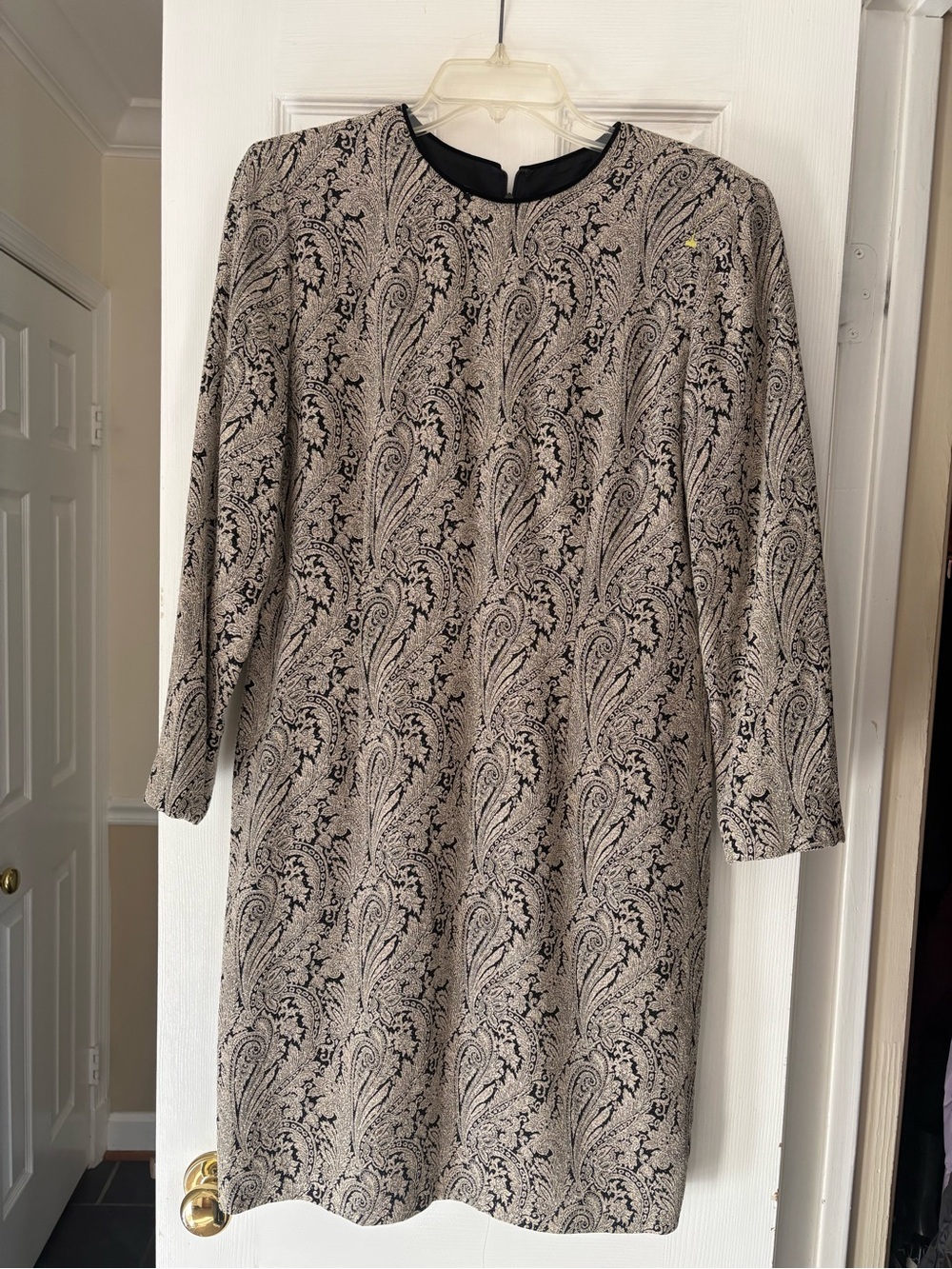Talbots Black and Cream Paisley Long-Sleeve Sheath Dress